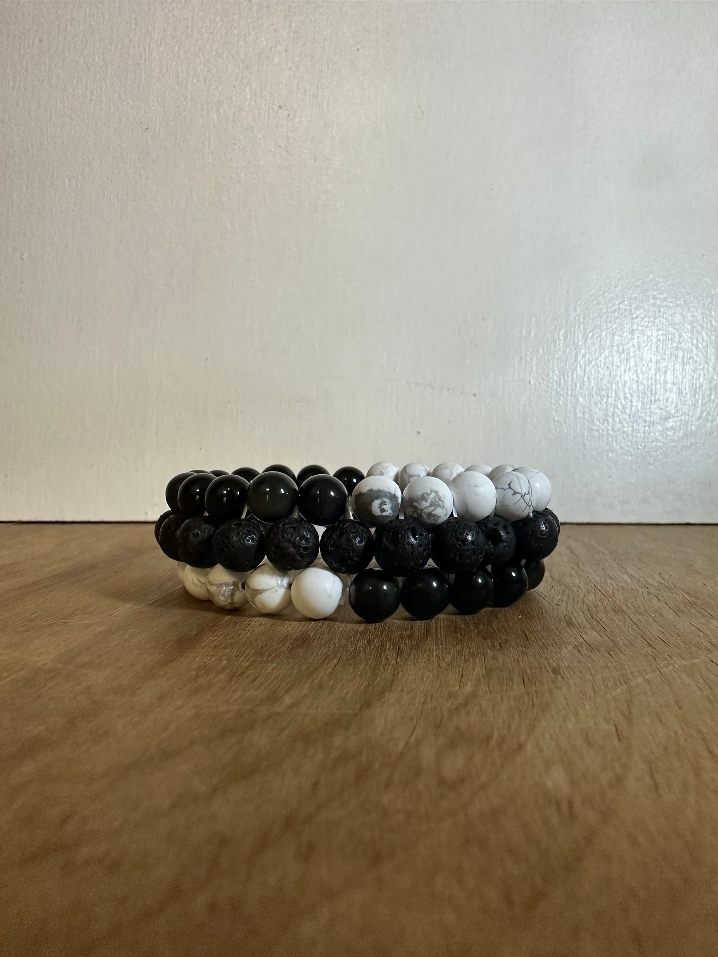 3-Tier Howlite & Black Obsidian Bracelet