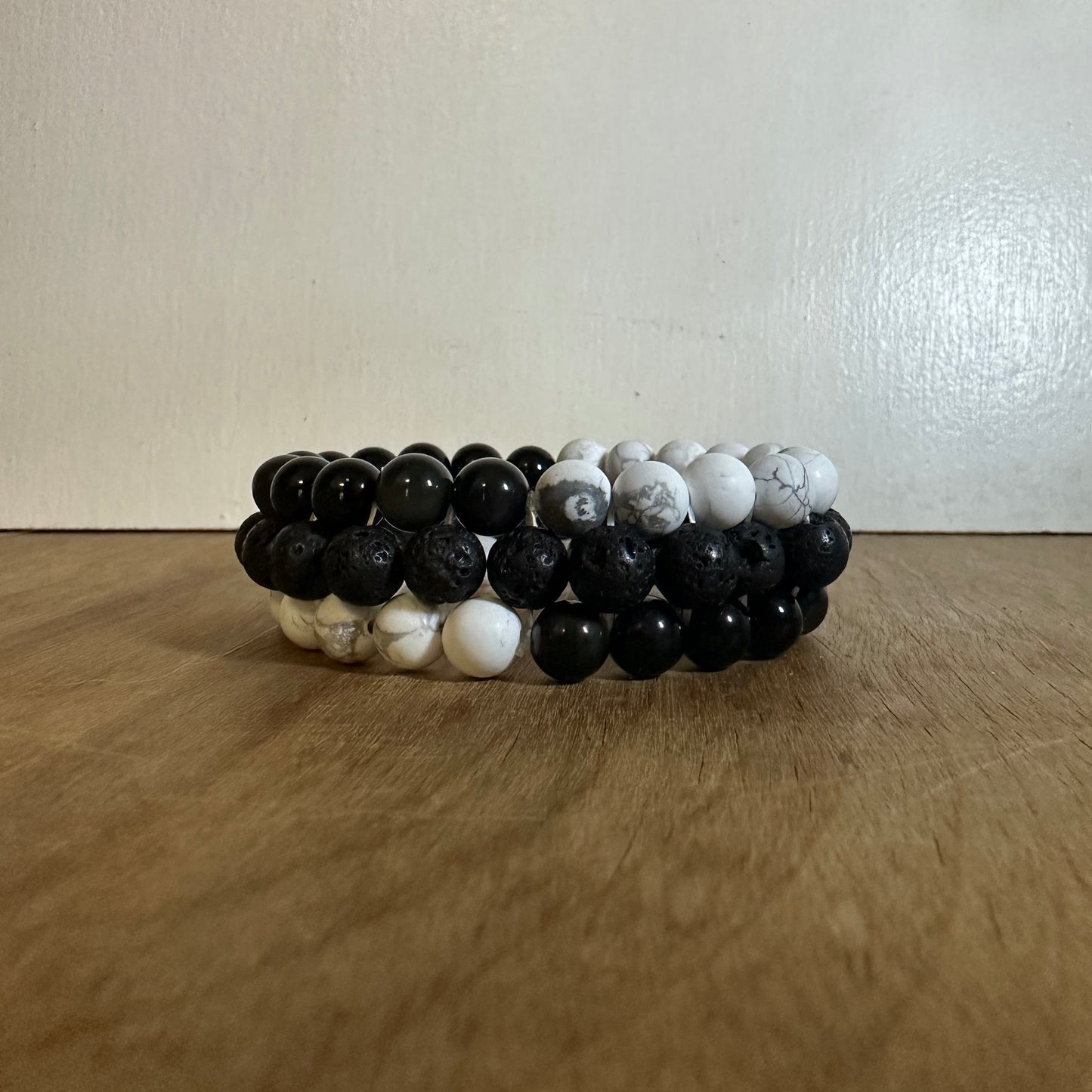 3-Tier Howlite & Black Obsidian Bracelet