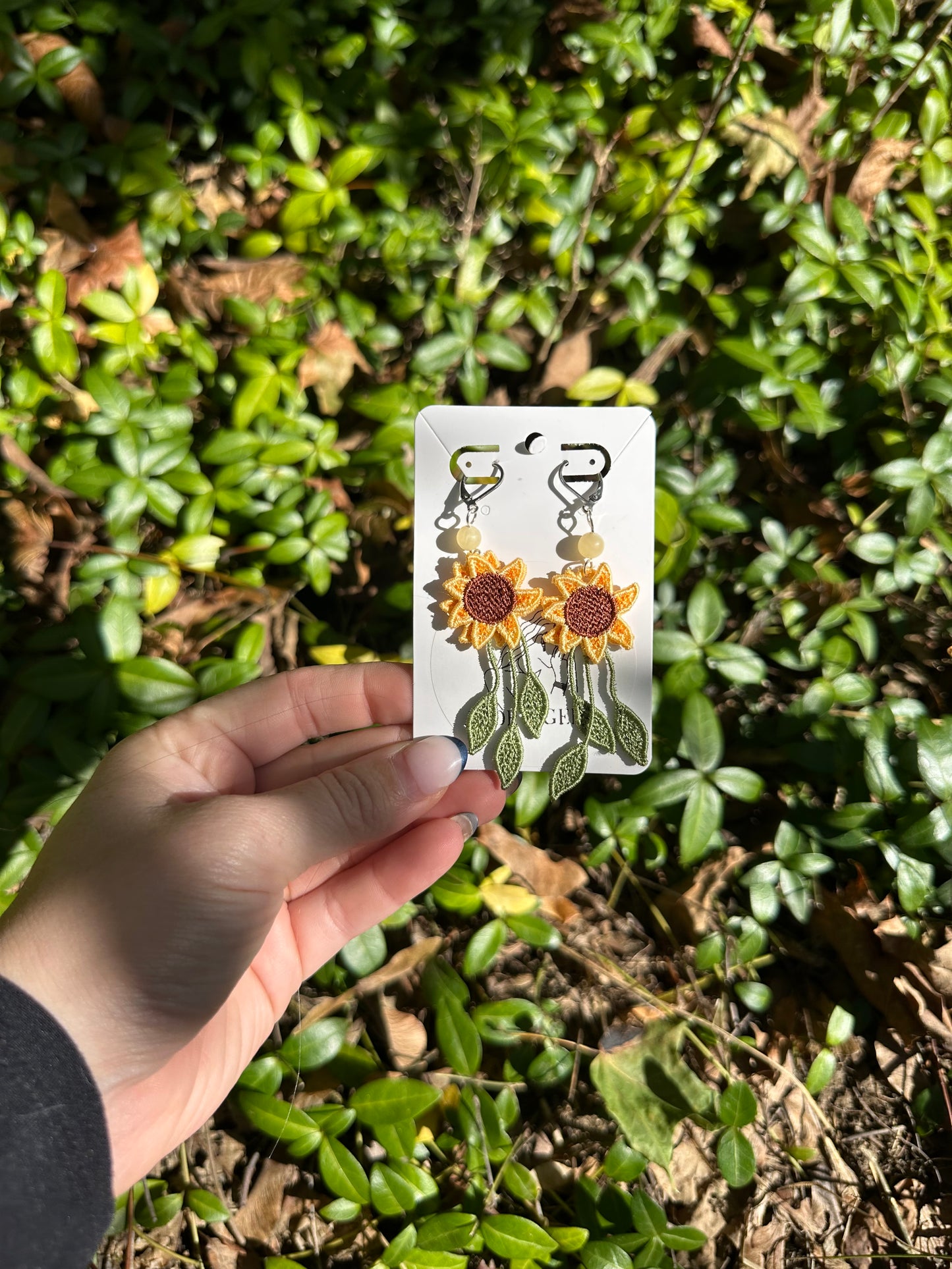 Embroidered Sunflowers with Honey Calcite