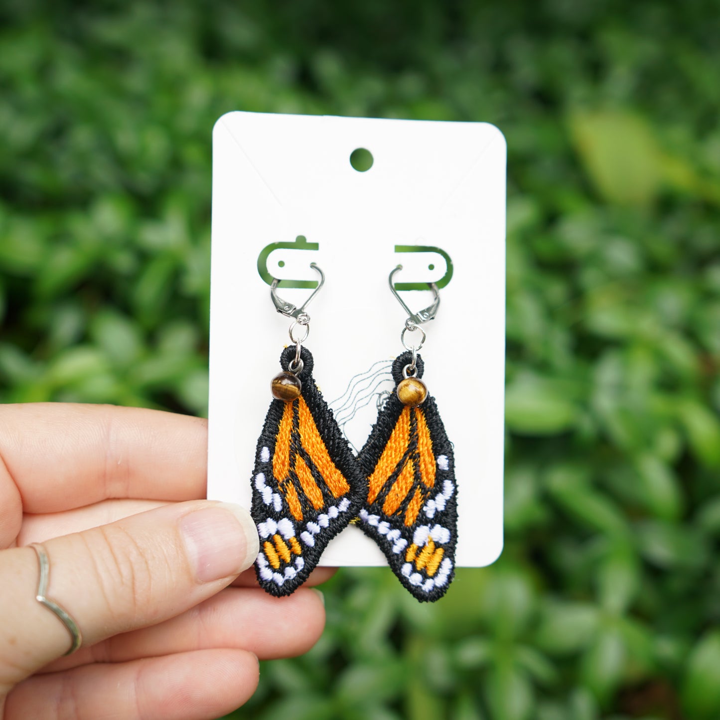 Embroidered Monarch Wing Earrings