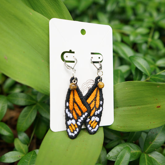 Embroidered Monarch Wing Earrings