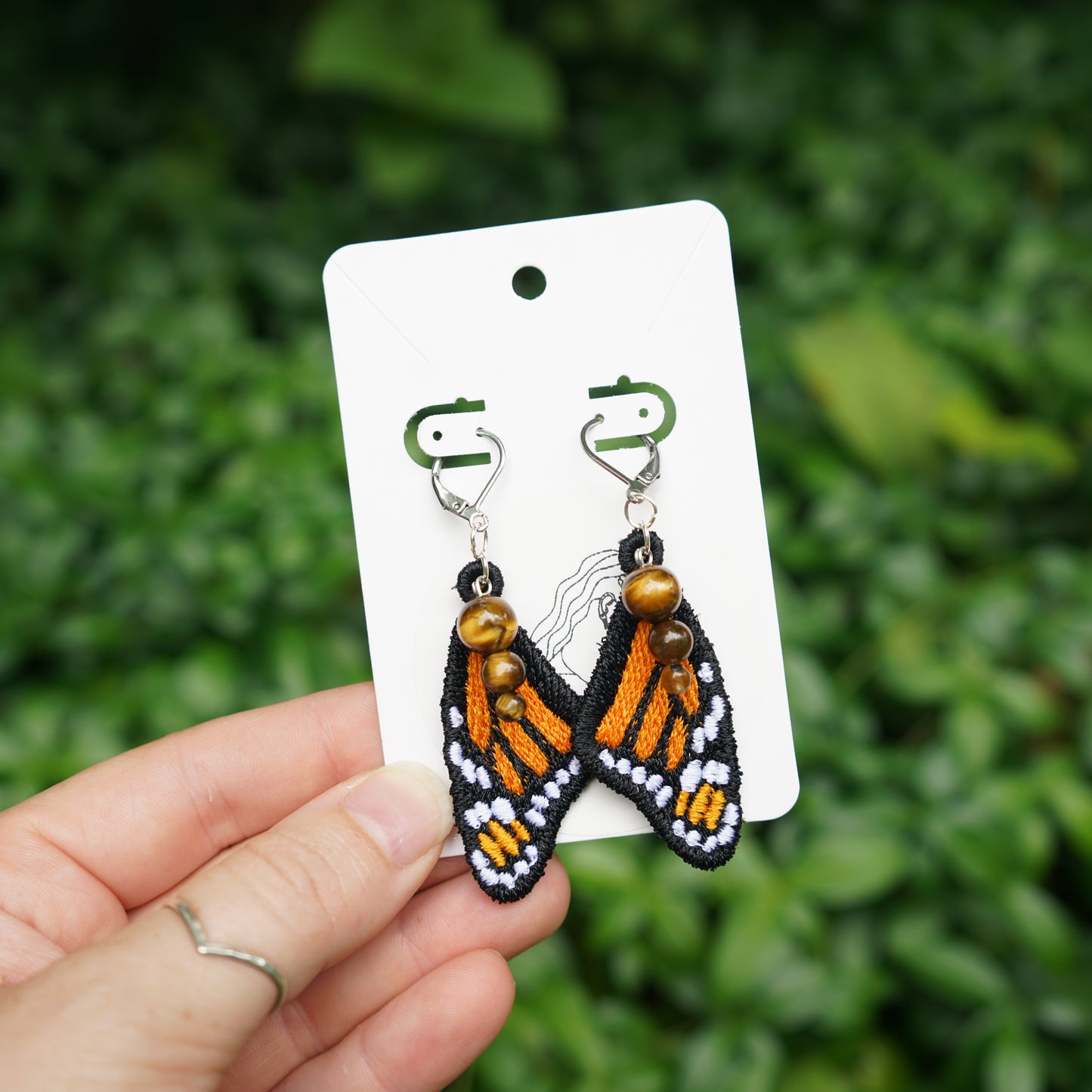 Embroidered Monarch Wing Earrings